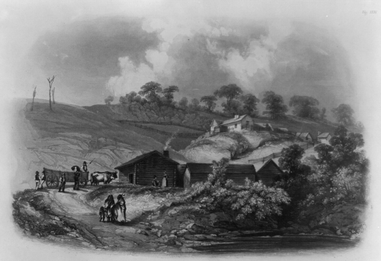 Bellevue, mr. Doughertys agentur ved Missouri af Karl Bodmer, 1832, tegnet i Bellevue, Nebraska