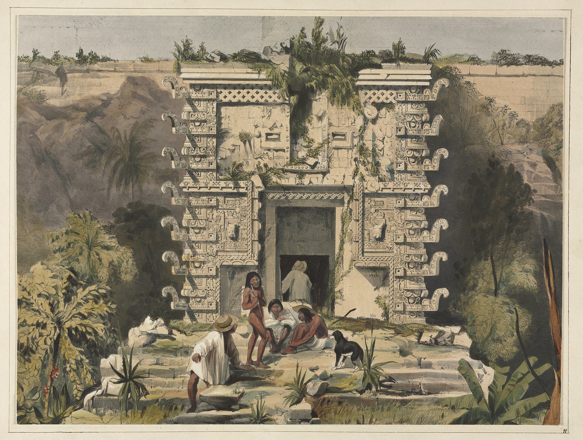 Brama wielkiego teocalli, Uxmal: Frederick Catherwood, 1844, narysowano: Uxmal, Jukatan, Meksyk