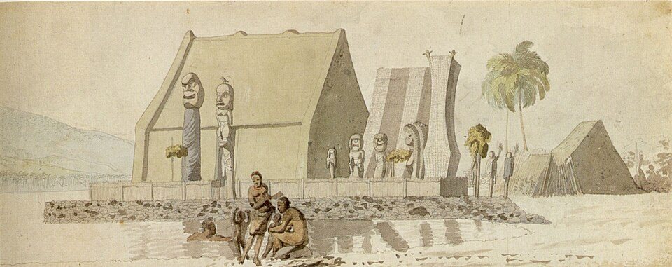 루이 쇼리스의 「하와이섬의 신전」, 1816년, 카일루아코나, 하와이에서 그림