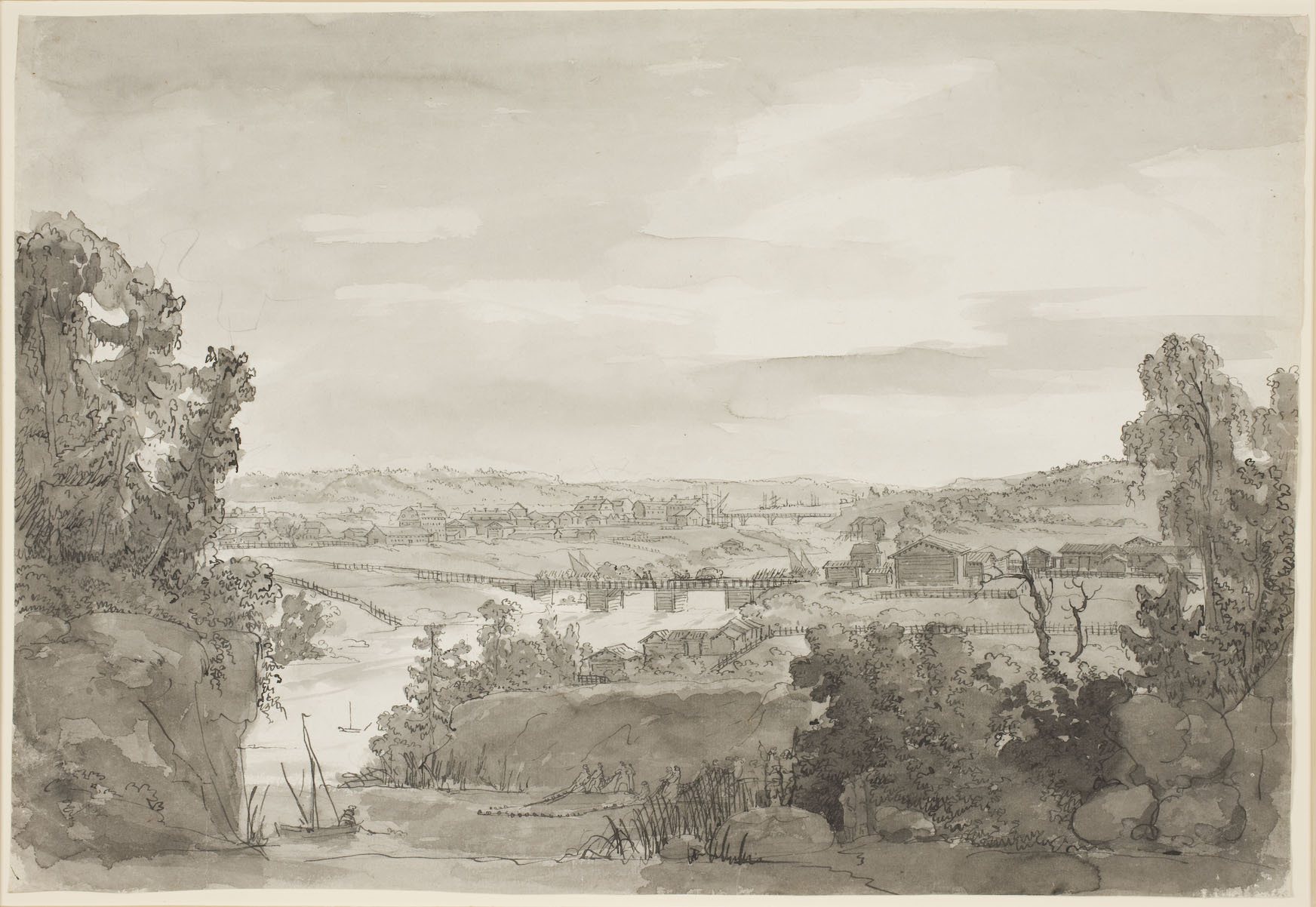 Utsikt over Kongsberg av Johan Christian Dahl, 1825–1857, tegnet i Kongsberg, Norge