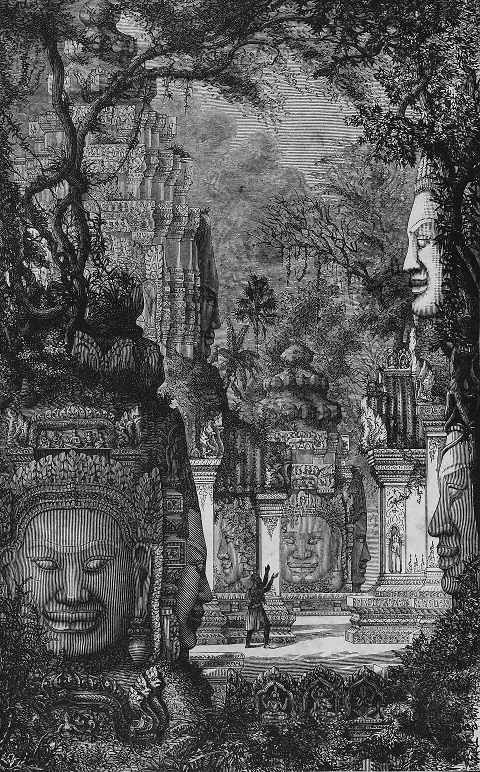 Towers of the Bayon, Angkor by Louis Delaporte, 1880, drawn at Bayon, Angkor Thom, Cambodia
