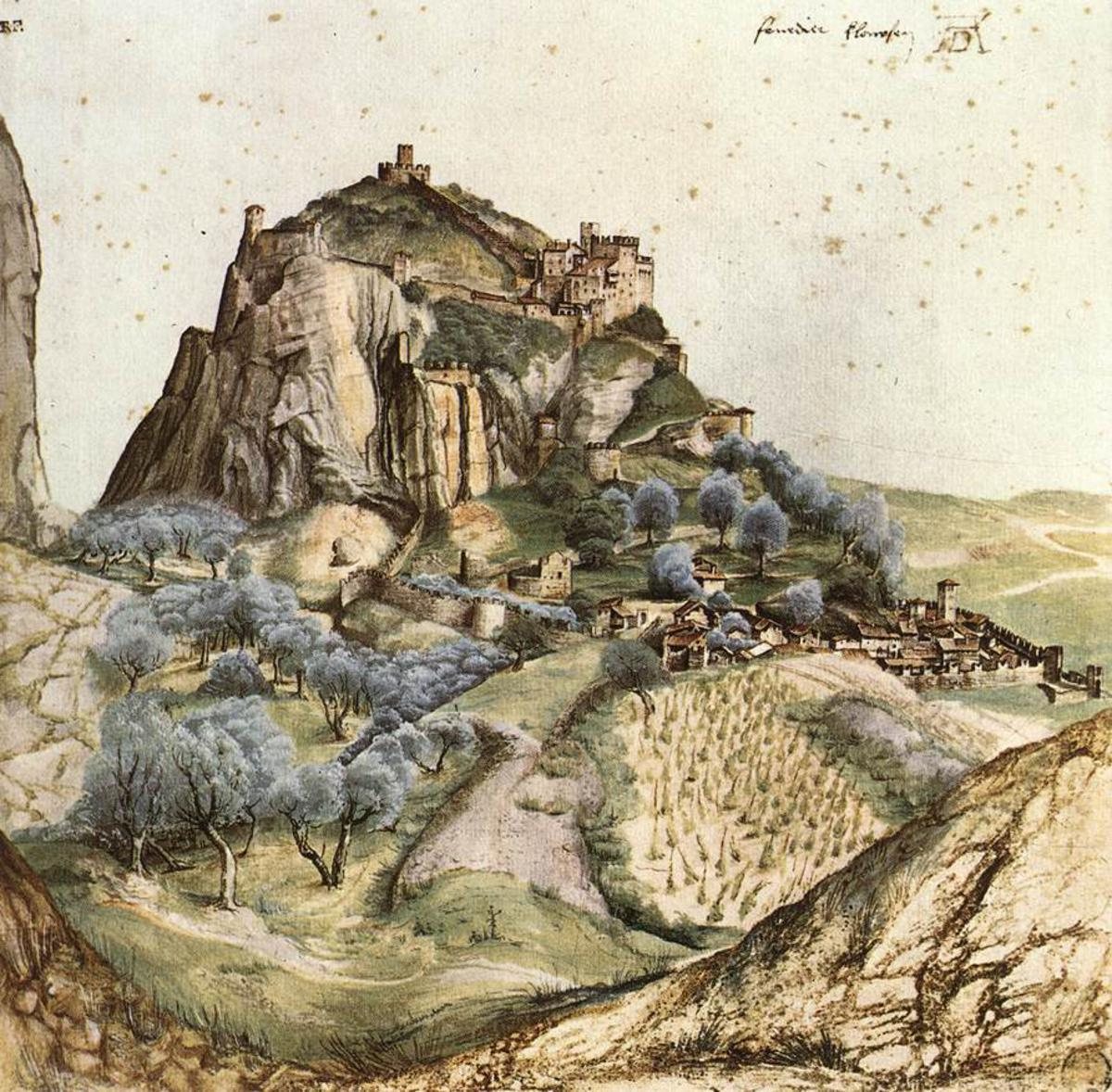 Arco Castle by Albrecht Dürer, 1495, drawn at Arco Castle, Trentino