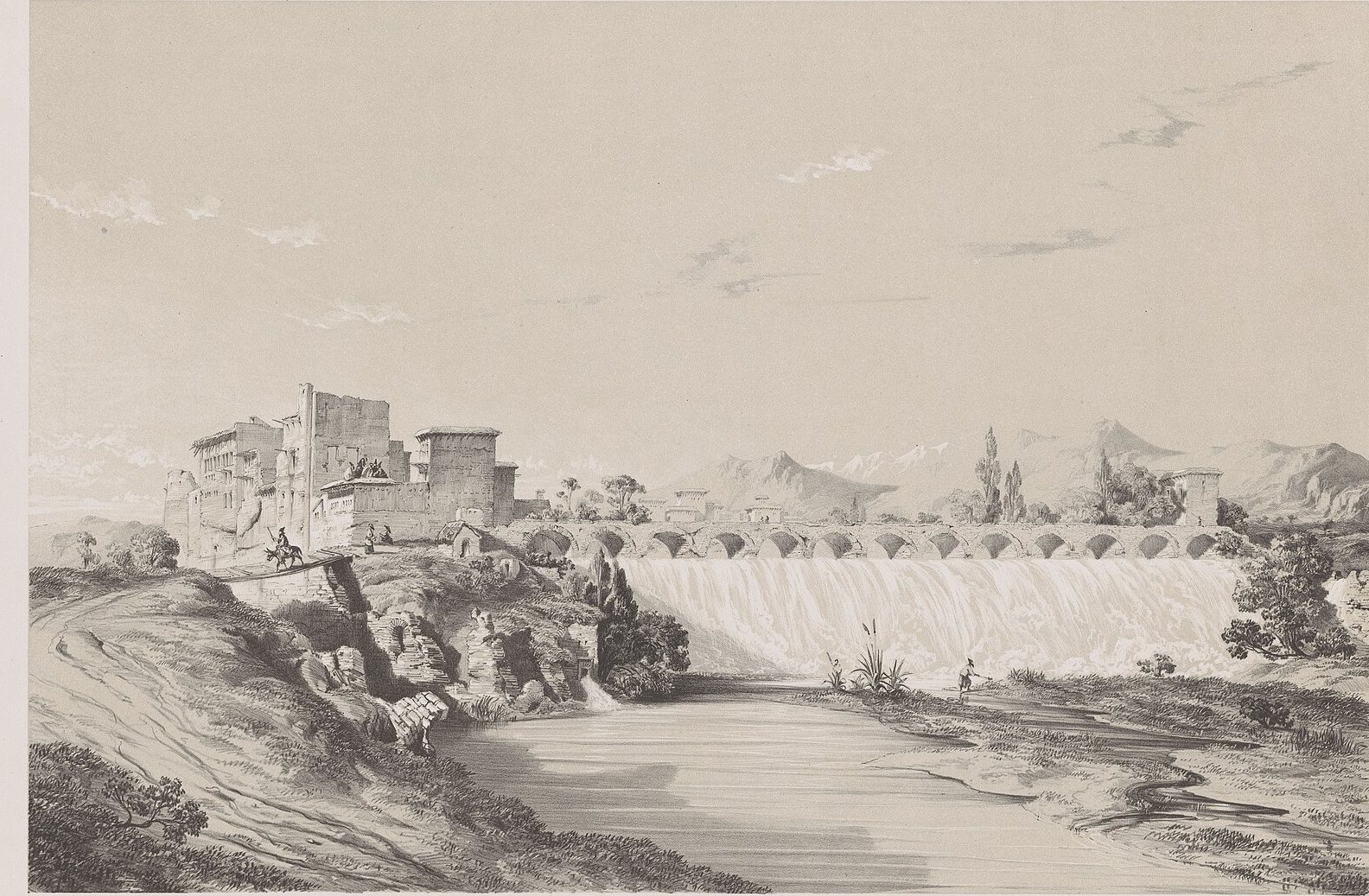 Гребля Бенде-Емір: Ежен Фландін, бл. 1850, намальовано: Рівнина Персеполя, Іран
