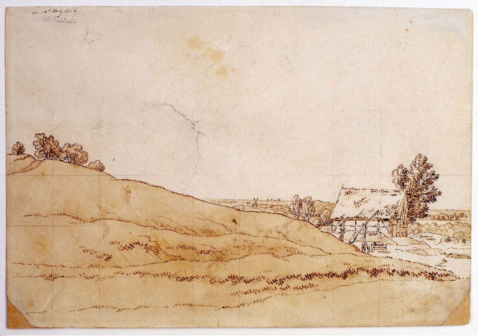 Chata z żurawiem studziennym na Rugii: Caspar David Friedrich, maj 1802, narysowano: Rugia, Niemcy