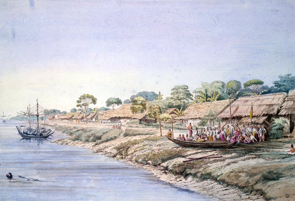 Henzada Seen from the Steamer by Colesworthy Grant, 1855, drawn at Hinthada, Myanmar
