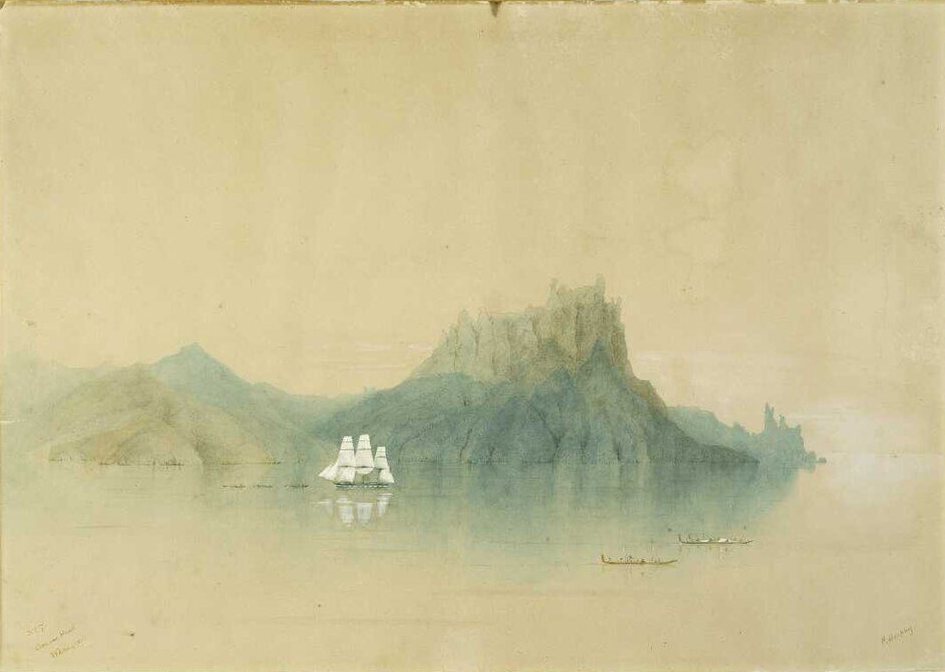 查尔斯·希菲的《旺阿雷的布里姆角》, 1850年代，画于布里姆角，旺阿雷，新西兰