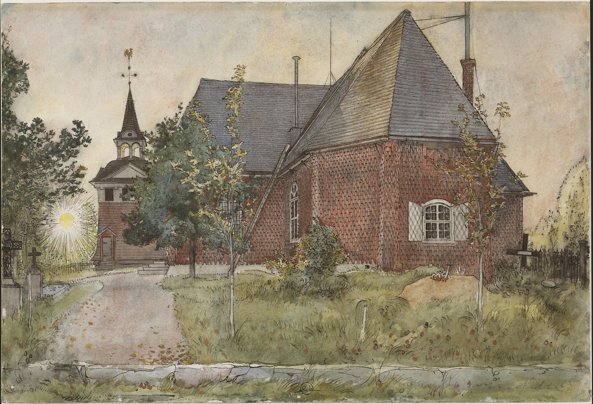L’església vella de Sundborn de Carl Larsson, 1899, dibuixat a Sundborn, Suècia