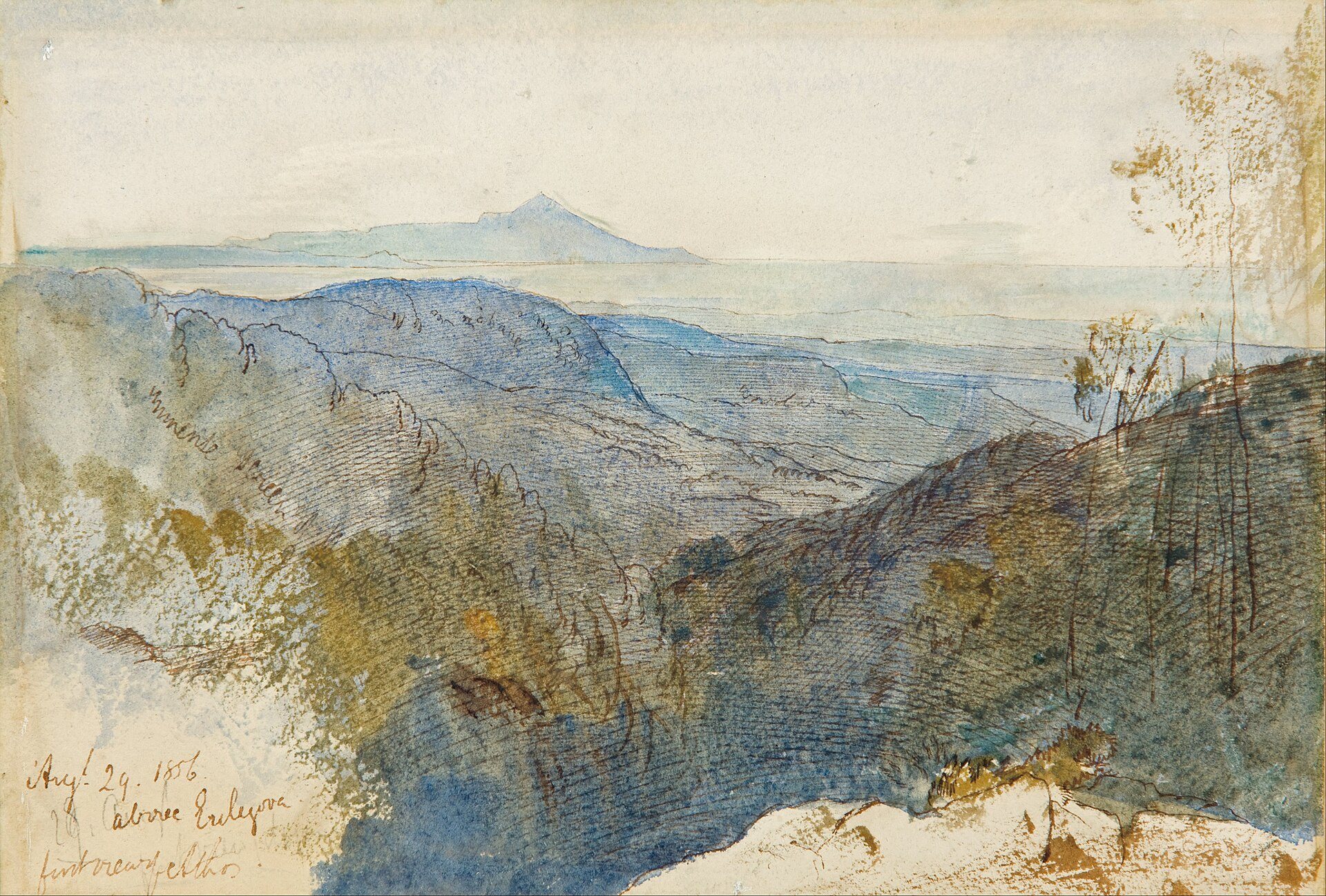 מבט רחוק על הר אתוס מאת אדוארד ליר, 1856, צוייר בהר אתוס, יוון