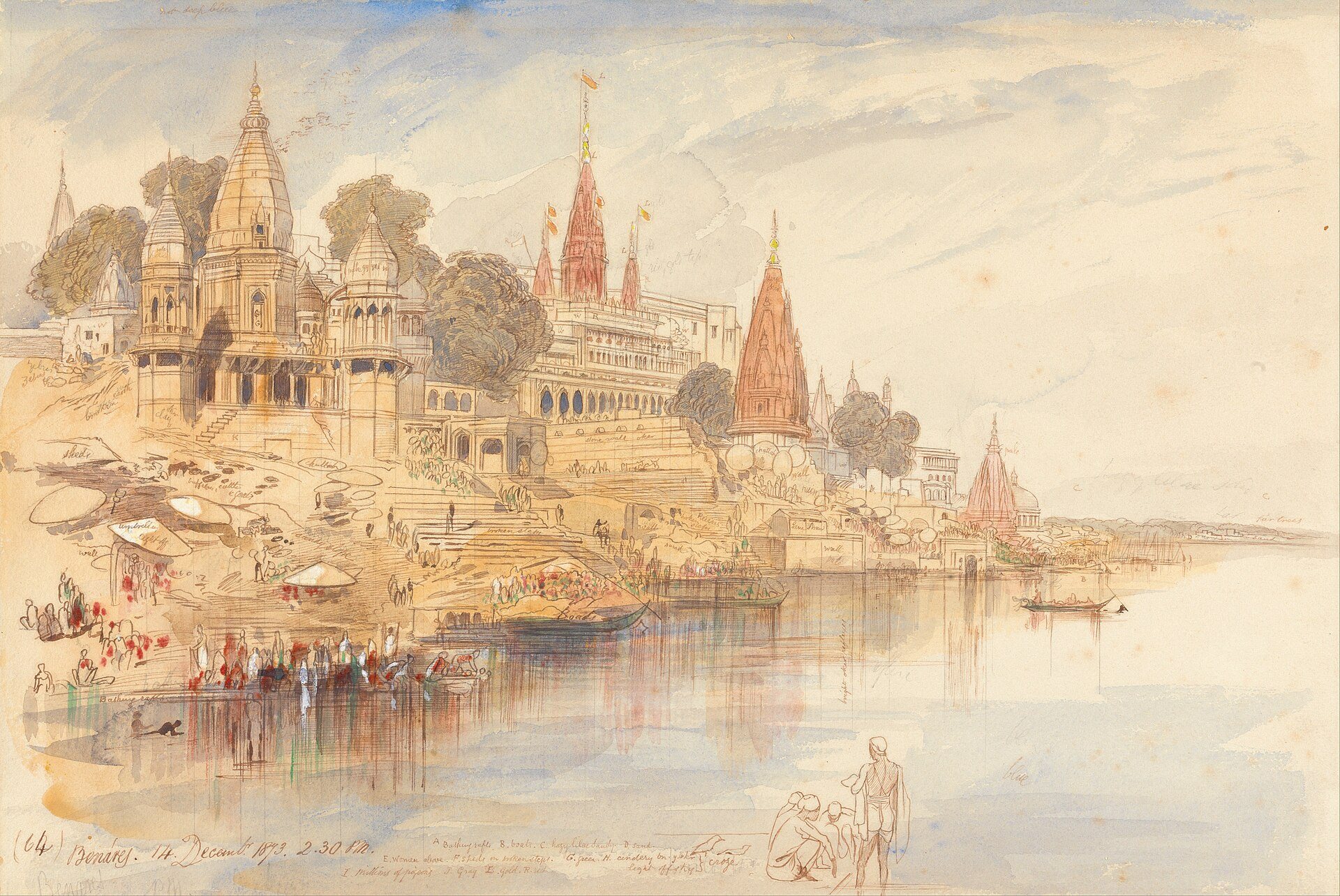 Váránasí: Edward Lear, 1873, nakresleno: Váránasí, Indie