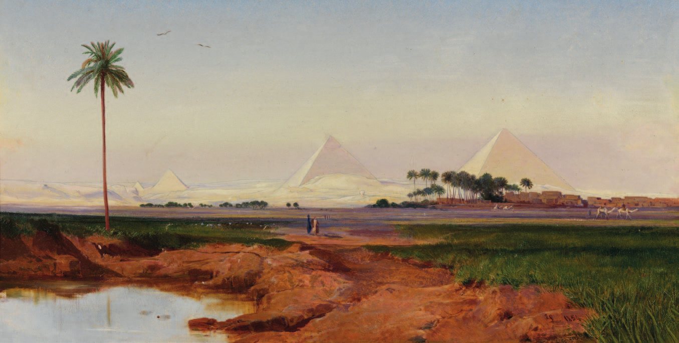 Piramid Giza, seawal pagi oleh Edward Lear, 1854, dilukis di Piramid Giza, Mesir