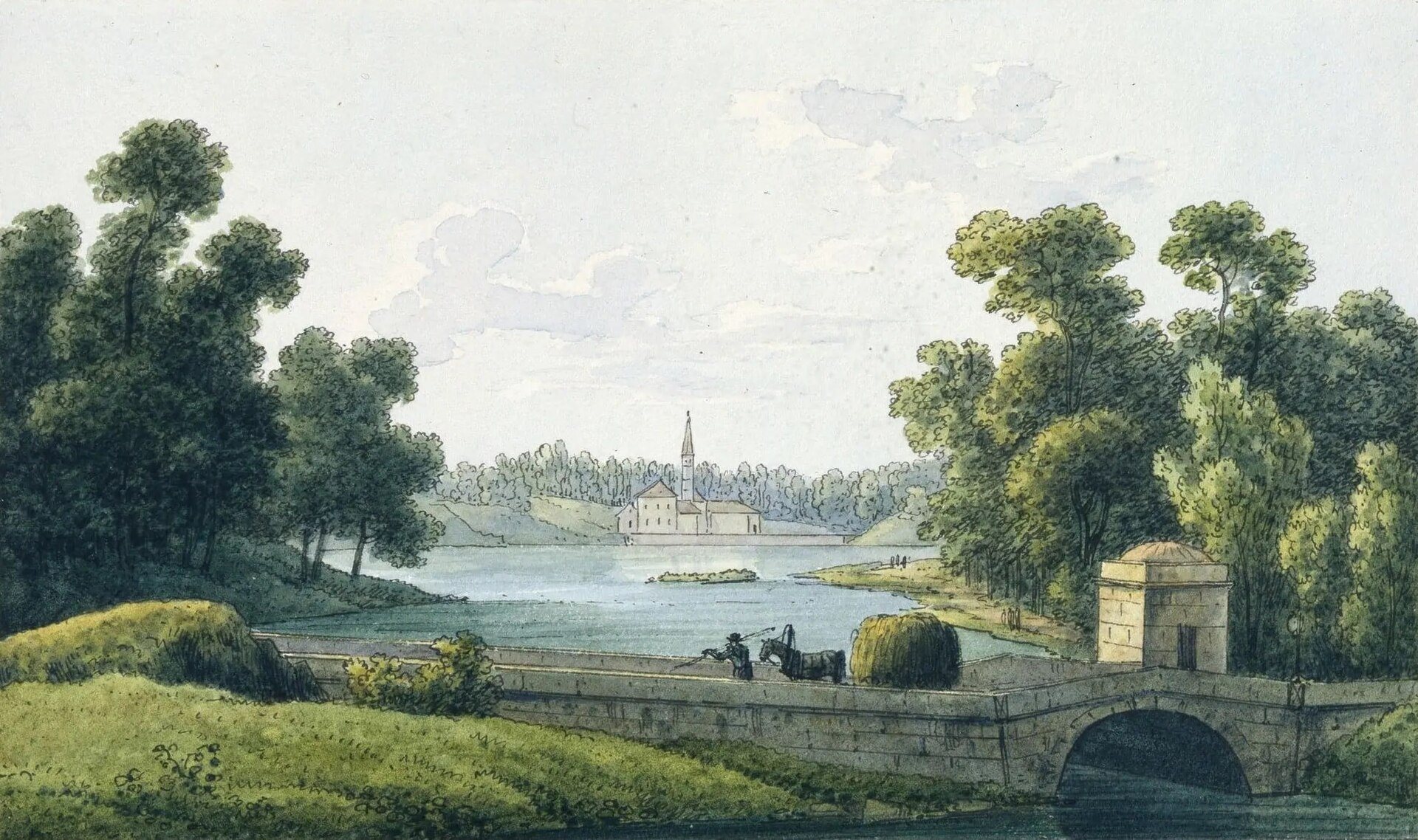 Palau del Priorat a Gàttxina de Andrei Martínov, cap a 1801, dibuixat a Gàttxina, óblast de Leningrad
