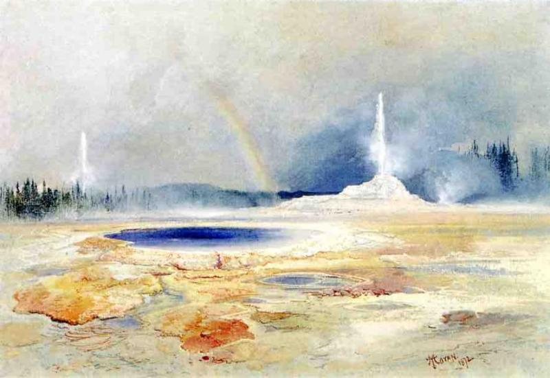 Gejserbassin, Yellowstone af Thomas Moran, 1872, tegnet i Firehole Basin, Yellowstone