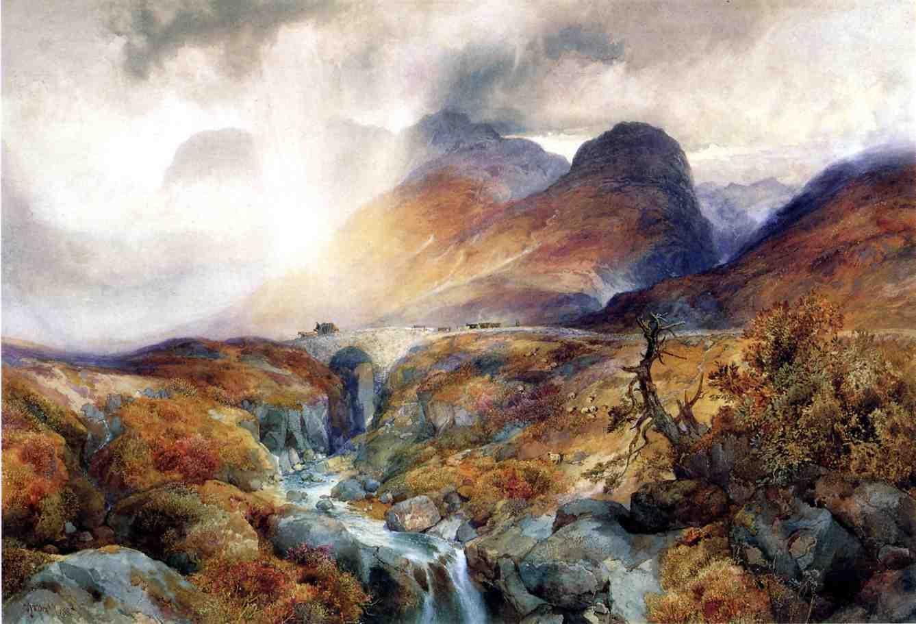 Glencoe-passet, Skotland af Thomas Moran, 1882, tegnet i Glencoe, Skotland