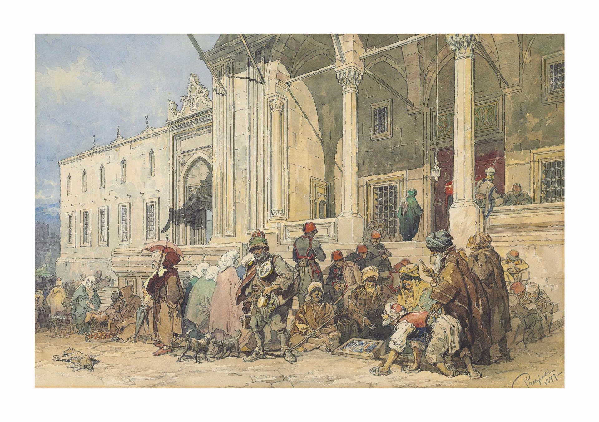 ตลาดหน้ามัสยิดใหม่ โดย อามาเดโอ เปรซิโอซี, 1879 วาดที่ มัสยิดใหม่ อิสตันบูล ตุรกี
