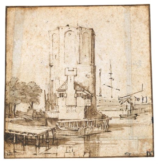 The Montelbaanstoren — Rembrandt van Rijn, c. 1640