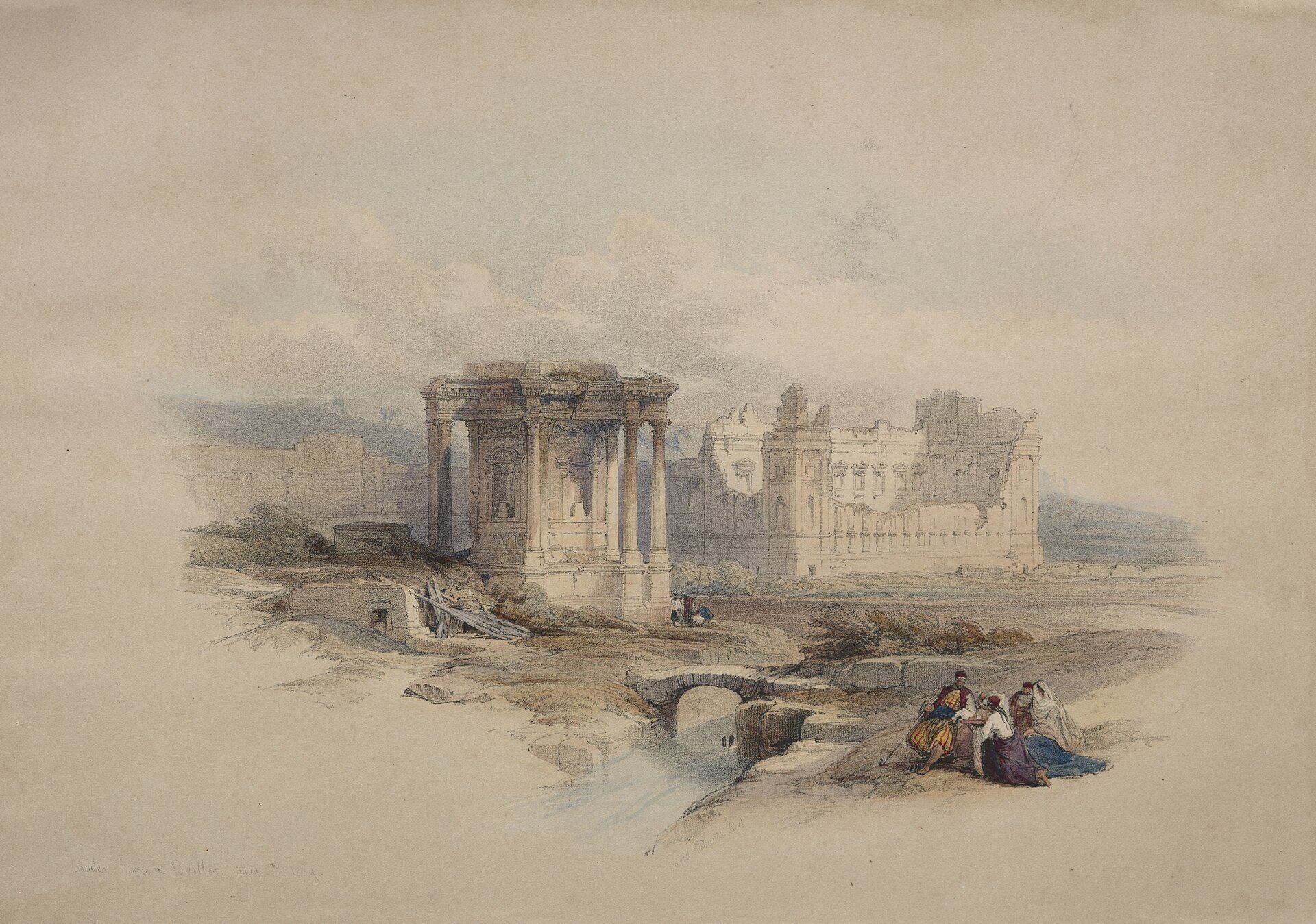데이비드 로버츠의 「바알베크의 원형 신전」, 1839, 바알베크, 레바논에서 그림