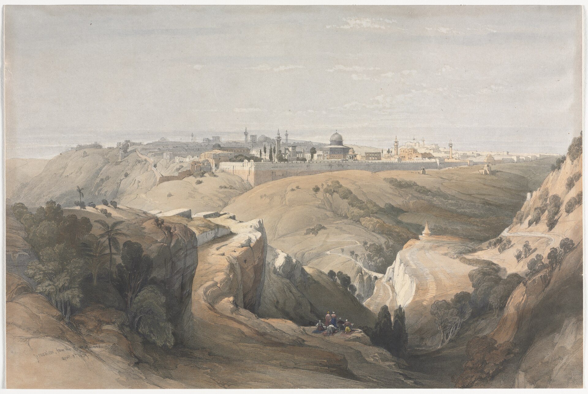 Jeruzalem s Maslinske gore: David Roberts, 1839, nacrtano: Maslinska gora, Jeruzalem