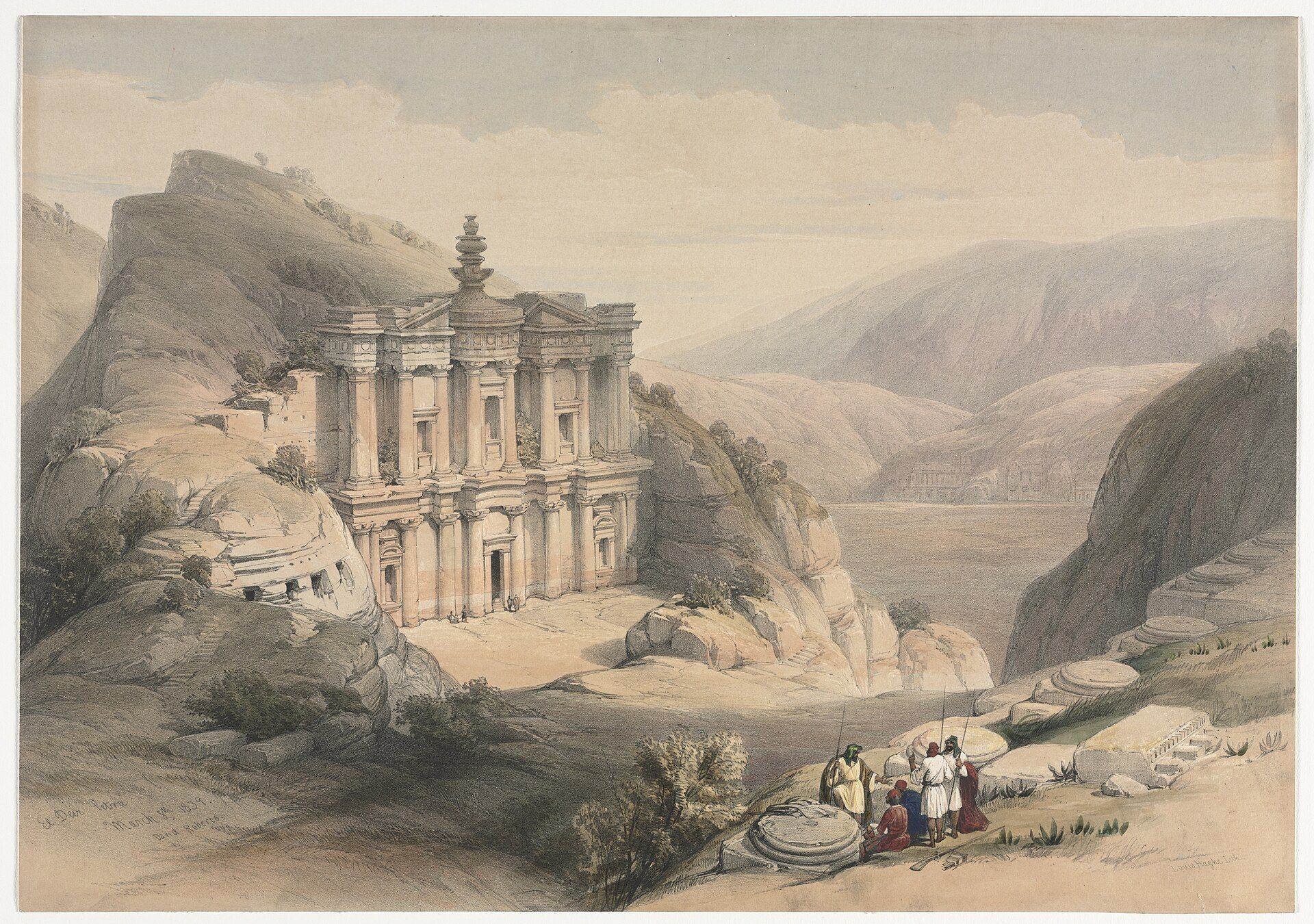 Ad Deir, Petra: David Roberts, 1839, nakresleno: Ad Deir, Petra, Jordánsko