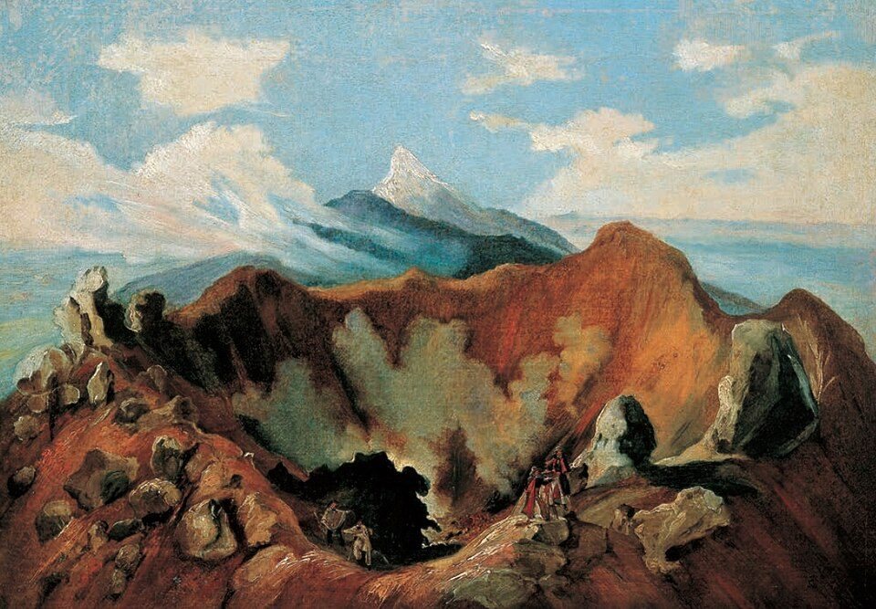 فوهة بركان كوليما من رسم يوهان موريتز روغندس, 1834، رُسم في بركان كوليما، المكسيك