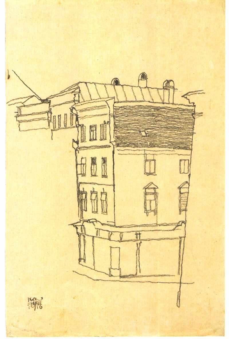 Street Corner, Krumau by Egon Schiele, 1916, drawn at Český Krumlov