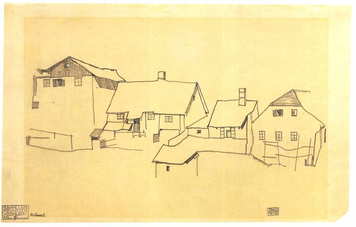 แถวบ้านเรือน ครุมเลา โดย เอกอน ชีเลอ, 1914 วาดที่ เชสกี้ครุมลอฟ