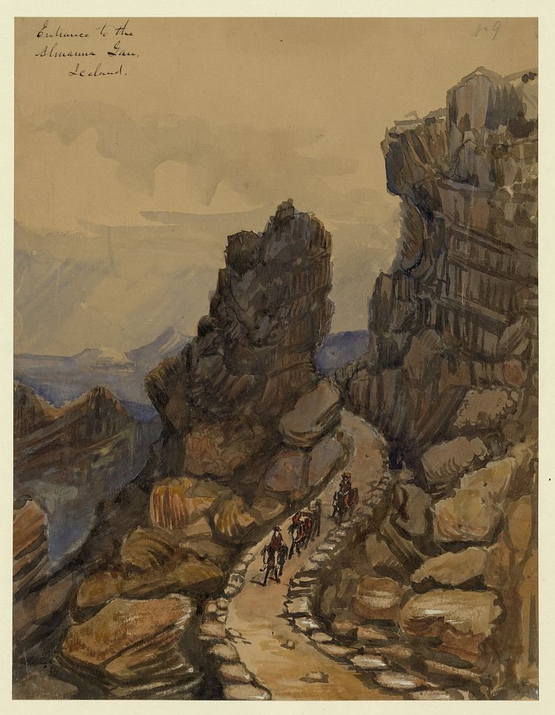 Indgangen til Almannagjá af Bayard Taylor, 1862, tegnet i Almannagjá, Thingvellir, Island
