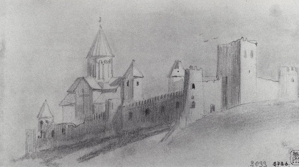 Pevnost Ananuri: Vasily Vereshchagin, 1863, nakresleno: Ananuri, Gruzie