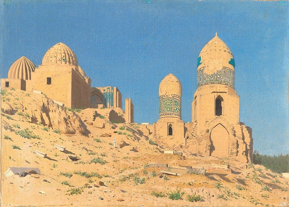 Schah-i-Sinda in Samarkand von Vasily Vereshchagin, um 1870, gezeichnet in Schah-i-Sinda, Samarkand, Usbekistan