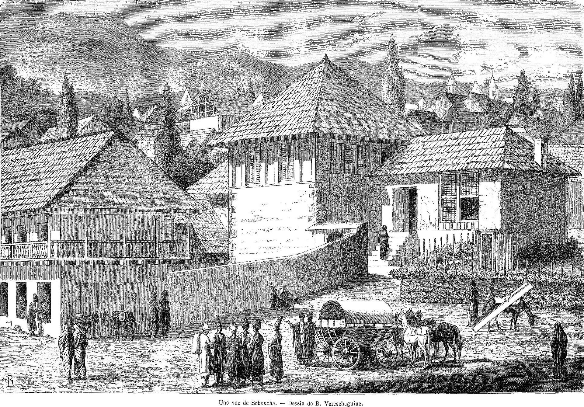 منظر شوشا من رسم فاسيلي فيريشاغين, 1865، رُسم في شوشا، أذربيجان