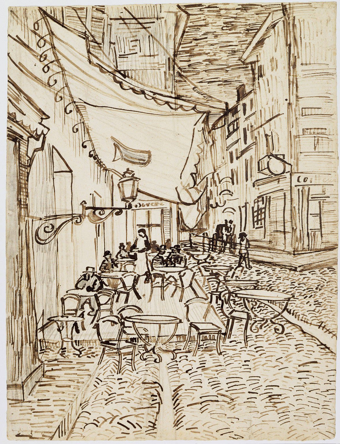 Cafeterrasse, Arles af Vincent van Gogh, september 1888, tegnet i Place du Forum, Arles