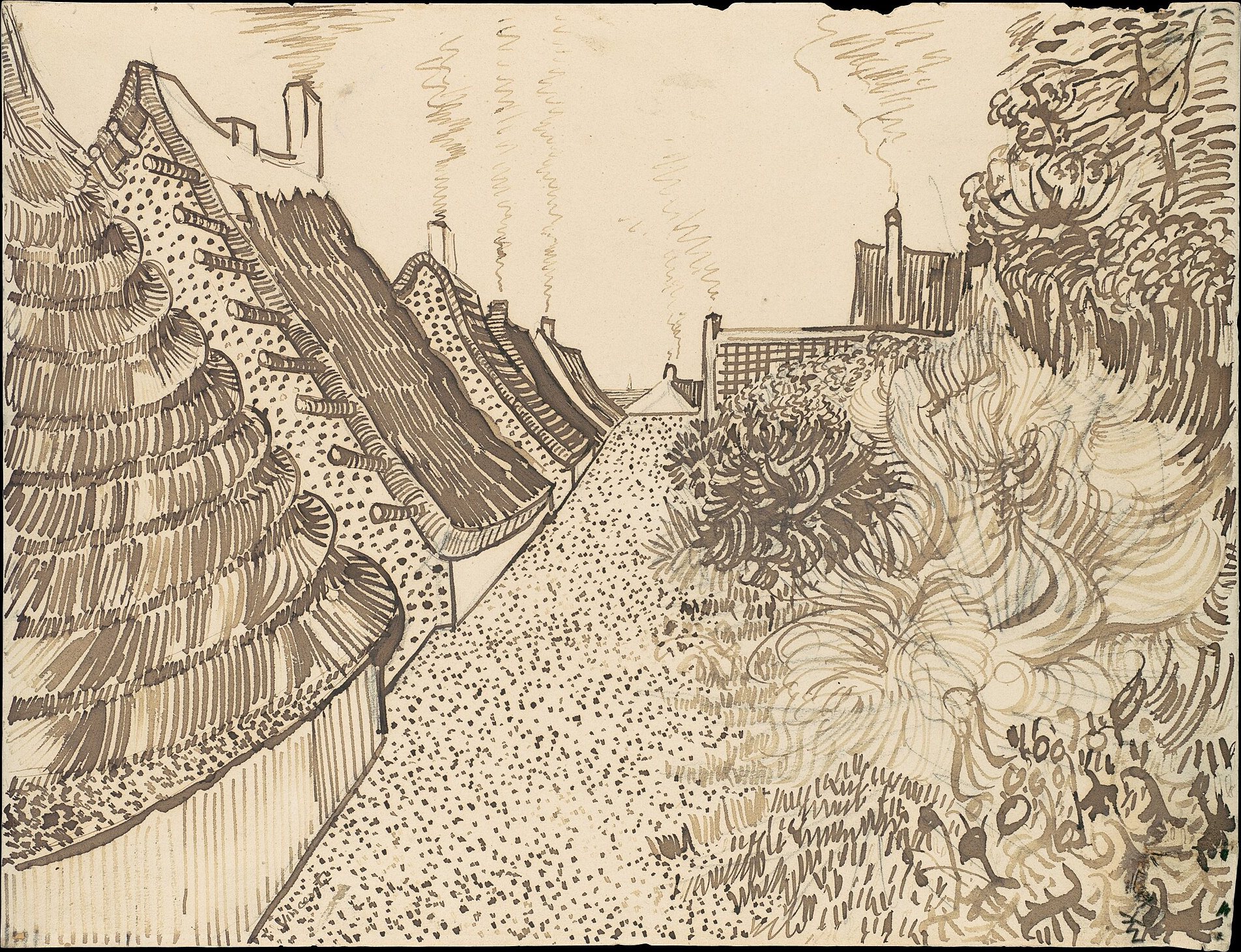 Street in Saintes-Maries-de-la-Mer by Vincent van Gogh, July 1888, drawn at Saintes-Maries-de-la-Mer