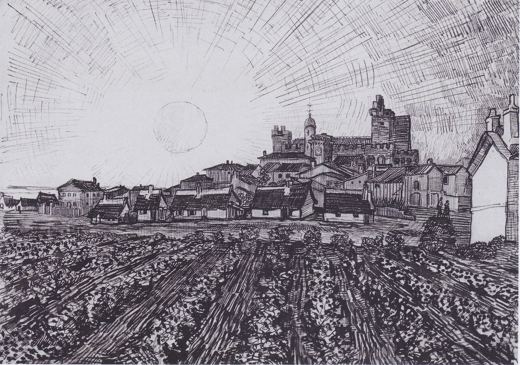 View of Saintes-Maries-de-la-Mer — Vincent van Gogh, June 1888