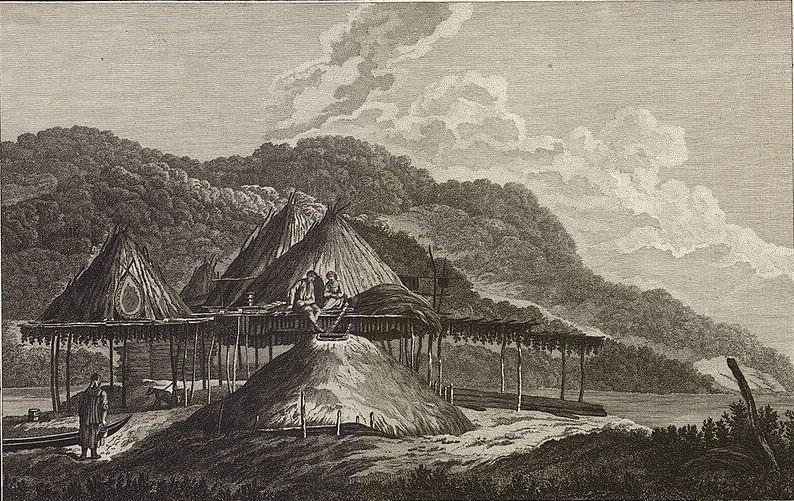 존 웨버의 「캄차카의 여름과 겨울 가옥」, 1779년, 캄차카, 러시아에서 그림