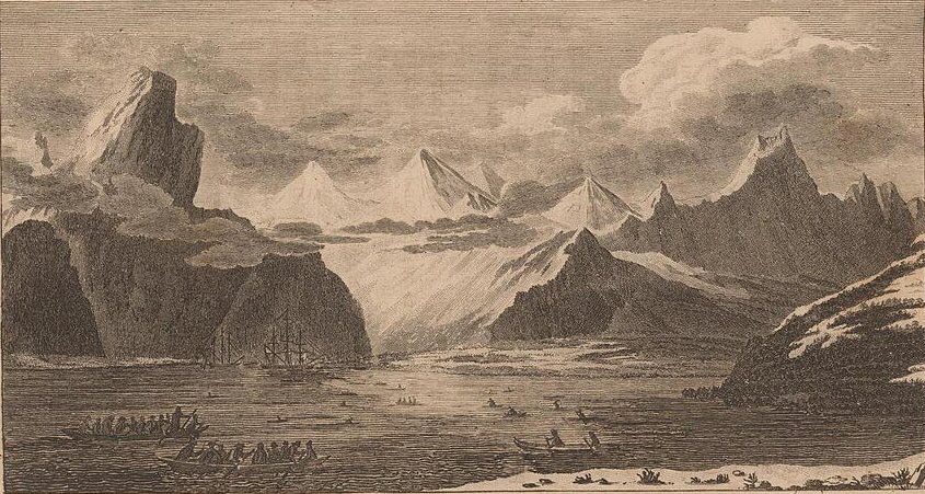 Snug Corner Cove, Prince William Sound by John Webber, 1778, drawn at Prince William Sound, Alaska