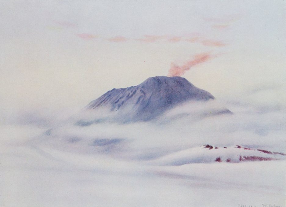 Mount Erebus av Edward Wilson, 1911, tecknad i Rossön, Antarktis