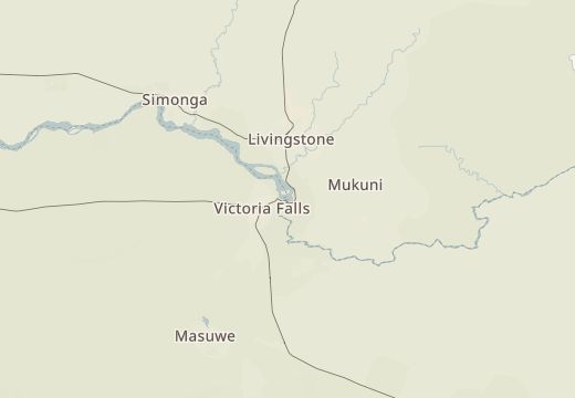 Map around Victoria Falls, Zambia and Zimbabwe