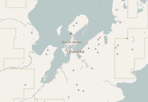 Mapa okolí: Ostrov Unalaska, Aljaška