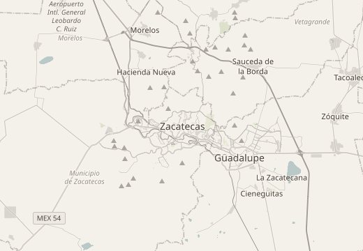 Mapa okolí: Zacatecas, Mexiko