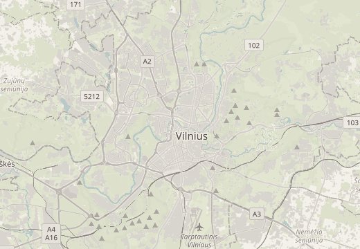 Map around Vilnius, Lithuania