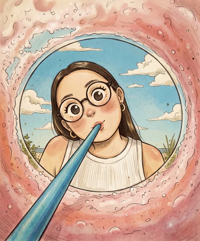 Milya, the creator of SketchMap Atlas, in an illustrated portrait